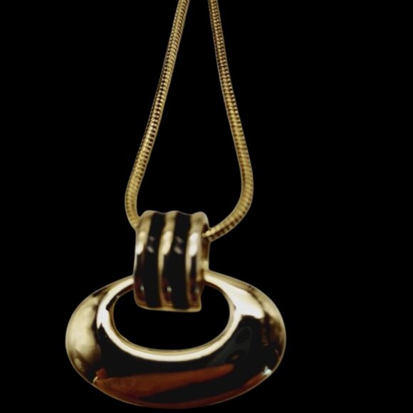 VTG Carolina Herrera Necklace Reversible Gold & Black Enamel Snake Chain Pendant - Picture 8 of 16